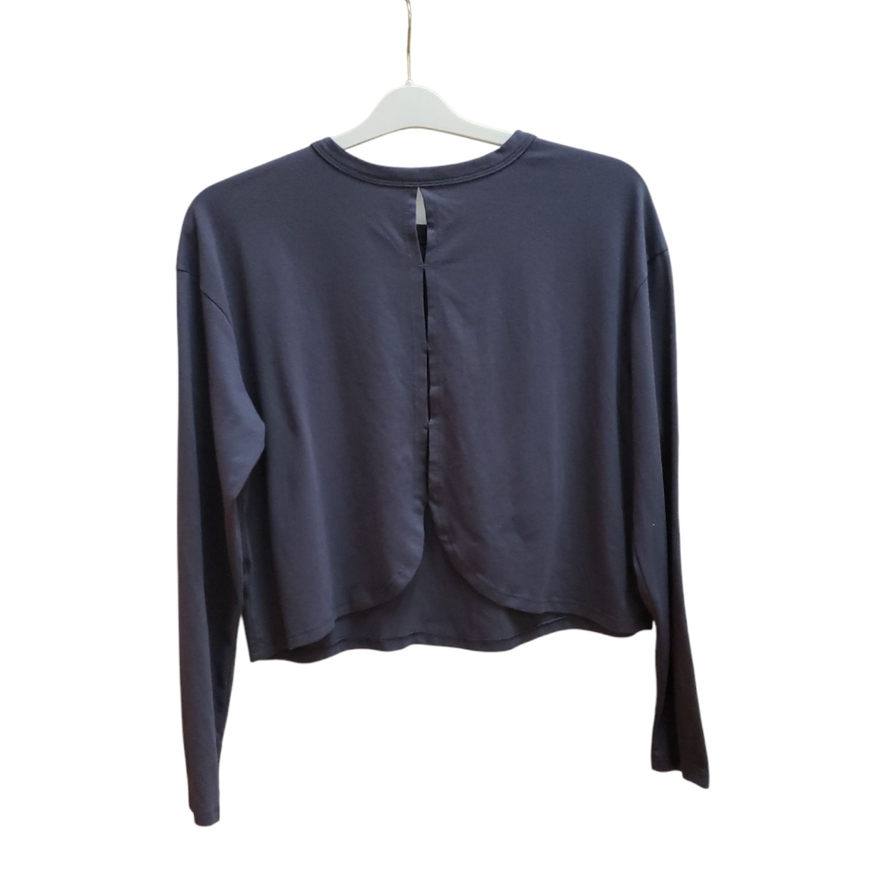 Apana Cropped Sweatshirt Womens Size S Plum Long Sleeve Lightweight Keyhole Back